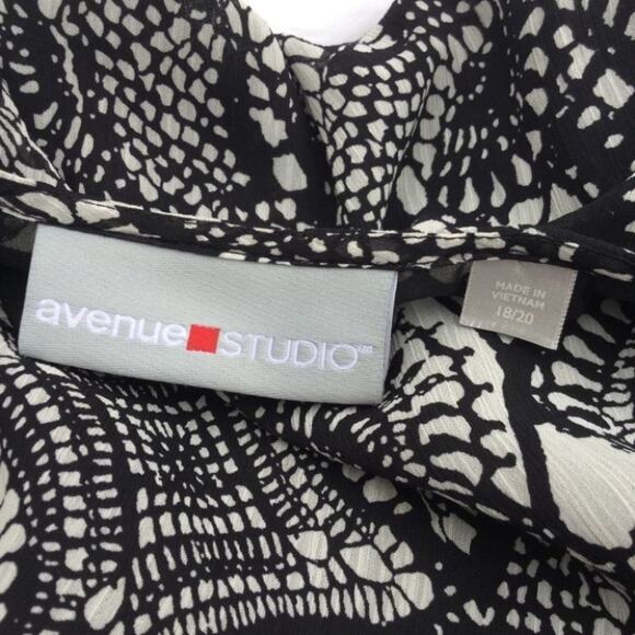 Avenue Studio Size 18/20 Black White Print Sheer Boho Classy Career Wear Flowy - Picture 6 of 8